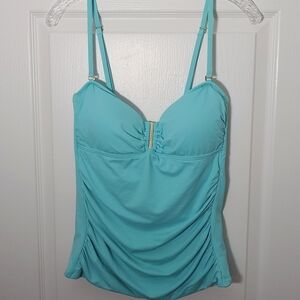Calvin KleinTiffany Blue Ruched Bandeau Tankini Top